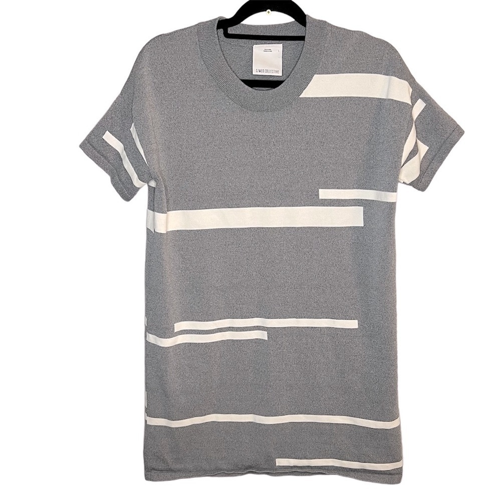 C/MEO Collective Crewneck Shirt Dress in Grey and White